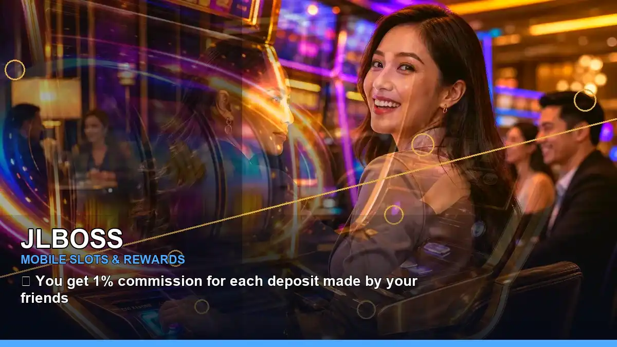 JLBOSS VIP lounge scene with casino rewards and an adult Filipina host in a diagonal composition