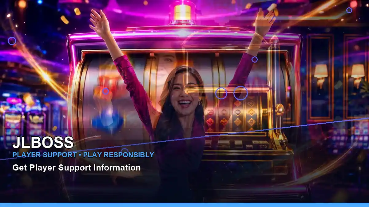 JLBOSS night-time online slot scene with an adult Filipina casino host in a centred composition