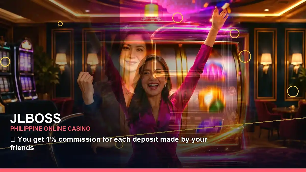 JLBOSS cashback information shown beside an adult Filipina casino host in a close-up composition